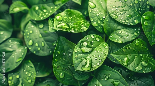 close -up vibrant green leaves with water droplets © ZALA