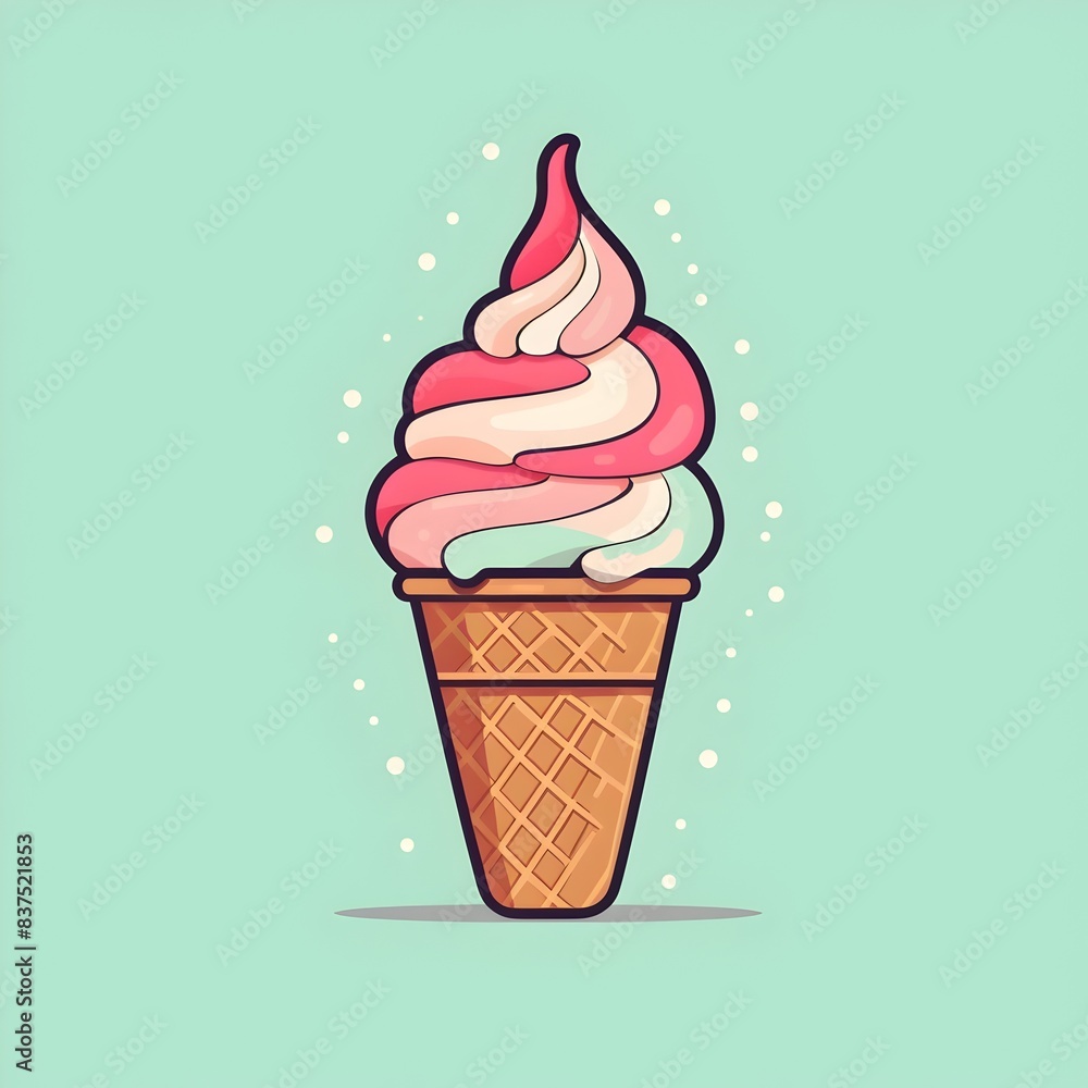 Vibrant Cartoon Ice Cream Cone Dessert in Tetradic Color Scheme Flat Design Style Vibrant Cartoon Ice Cream Cone Dessert in Tetradic Color Scheme Flat Design Style