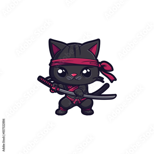 cute black cat ninja character