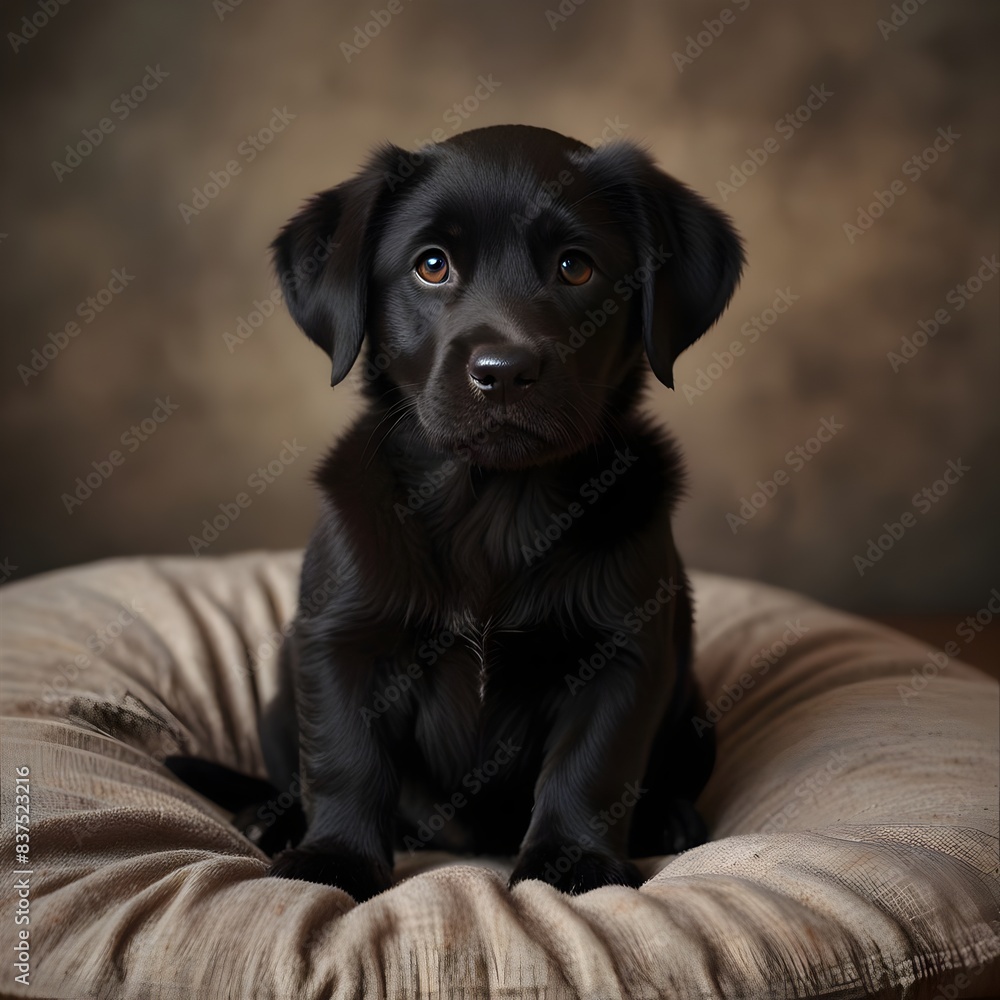 black puppy labrador sitting on a cushion Generative Art black puppy labrador sitting on a cushion Generative Art