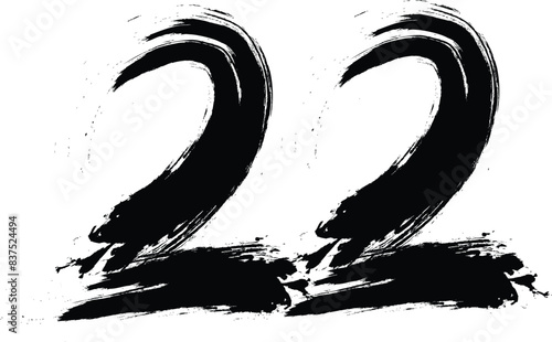 numbers 22 written with a brush, 22 Years Anniversary Celebration Vector Template, 22 number logo design, 22th birthday, Black Lettering Numbers brush drawing hand drawn sketch, black number, Annivers photo