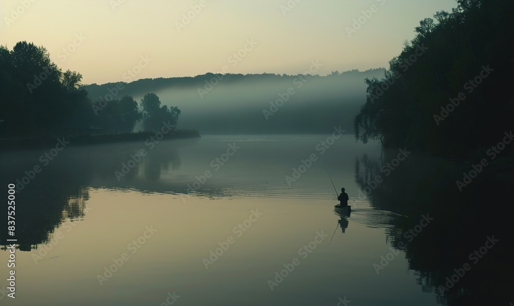 Obraz premium an angler who is carrying out fishing activities on the edge of a lake or river ai generated