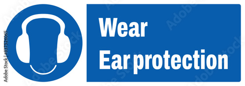 ISO mandatory safety signs wear ear protection landscape size 1/2 a4,a3,a2,a1