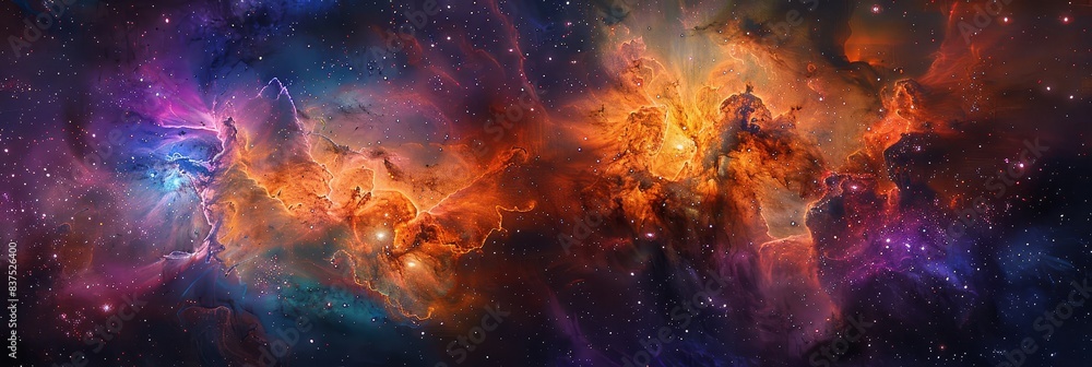 Obraz premium Vibrant cosmic nebula and starscape - A vivid depiction of a cosmic nebula with stars, showcasing the beauty and mystery of the universe