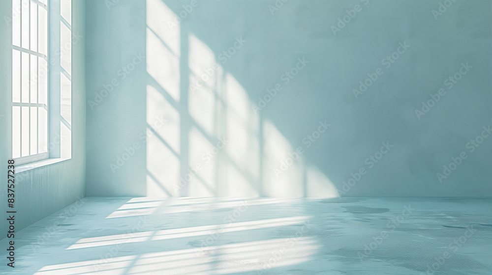 Obraz premium blue wall with leaves casting a shadow