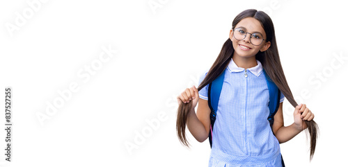 School education. Student life. Teen girl back to school. Knowledge day. Education in college. Girl student isolated on white. September 1. Time to study. Knowledge and education. Collegiate charm