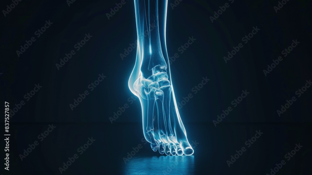A human tibia isolated with a 3D hologram, illustrating a medical concept using new technology. A human tibia isolated with a 3D hologram, illustrating a medical concept using new technology.
