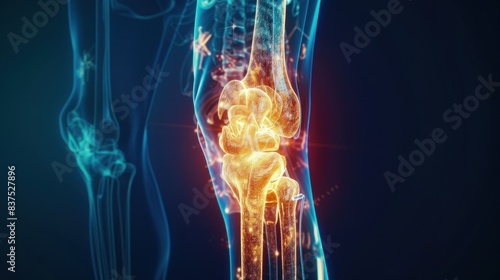 A human tibia isolated with a 3D hologram, illustrating a medical concept using new technology.