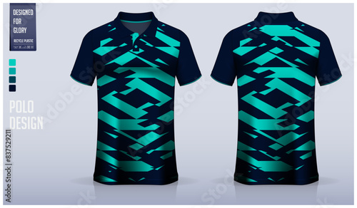 Polo shirt mockup template design for soccer jersey, football kit or sportswear. Sport uniform in front view and back view. T-shirt mockup for sport club. Fabric pattern.