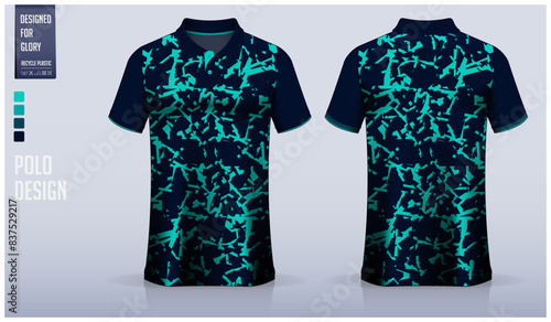 Polo shirt mockup template design for soccer jersey, football kit or sportswear. Sport uniform in front view and back view. T-shirt mockup for sport club. Fabric pattern.