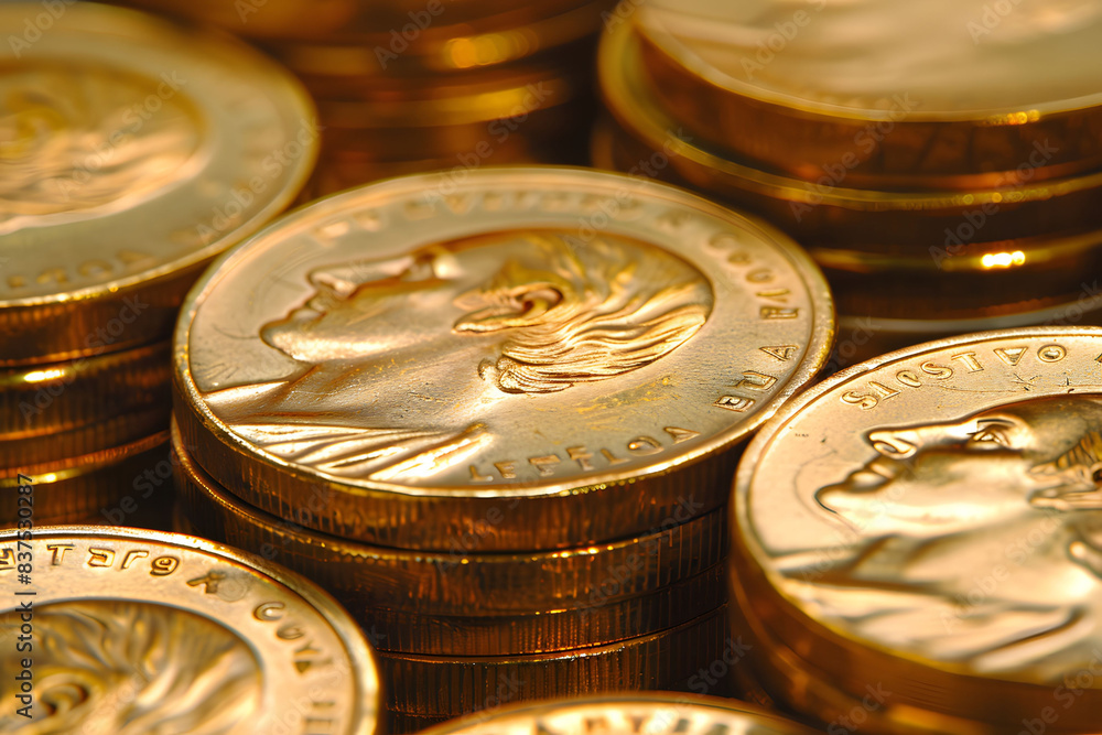 Gold Coins and Cash with Radiant Light Effects on Dark Background. Gold Coins and Cash with Radiant Light Effects on Dark Background.