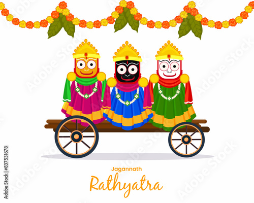 Rath Yatra celebration for Lord Jagannath  Balabhadra and Subhadra. vector illustration