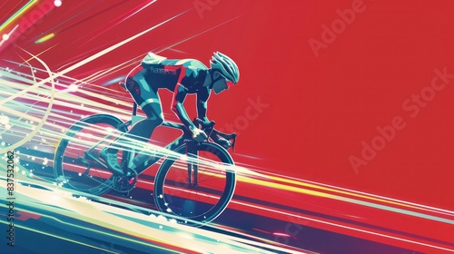 Cyclist riding with futuristic trailing lights