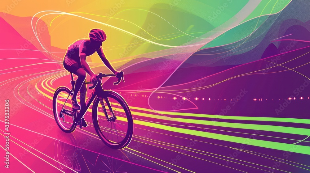 Fototapeta premium Cyclist riding with futuristic trailing lights