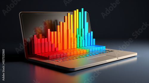 Digital Business Growth Concept with Bar Graph on Laptop Screen, 3D Render © Spear
