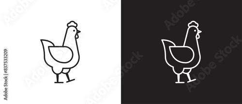 Outline hen icon. Chicken linear logo. The hen chicken template. Chicken, hen line icon. Farm symbol. Chicken icon vector illustration isolated on black and white background. Eps10