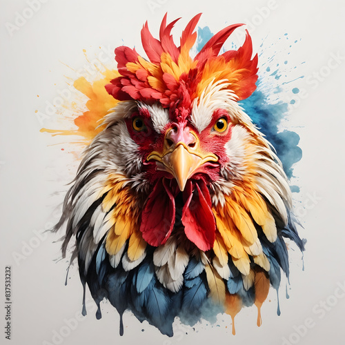 Hand drawn a rooster head mascot logo with colorful style for t-shirt design
