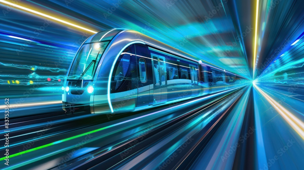 Futuristic Light Rail Train Moving At High Speed Futuristic Light Rail Train Moving At High Speed