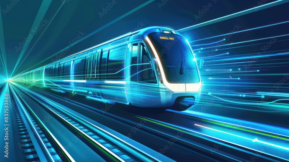 Futuristic Light Rail Train Moving At High Speed Futuristic Light Rail Train Moving At High Speed