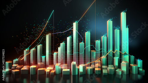 Financial Success Concept - Business Graph Background with Dollar Icon in 3D Illustration