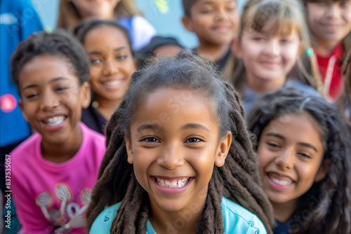 A group of children smiling in front of a camera.