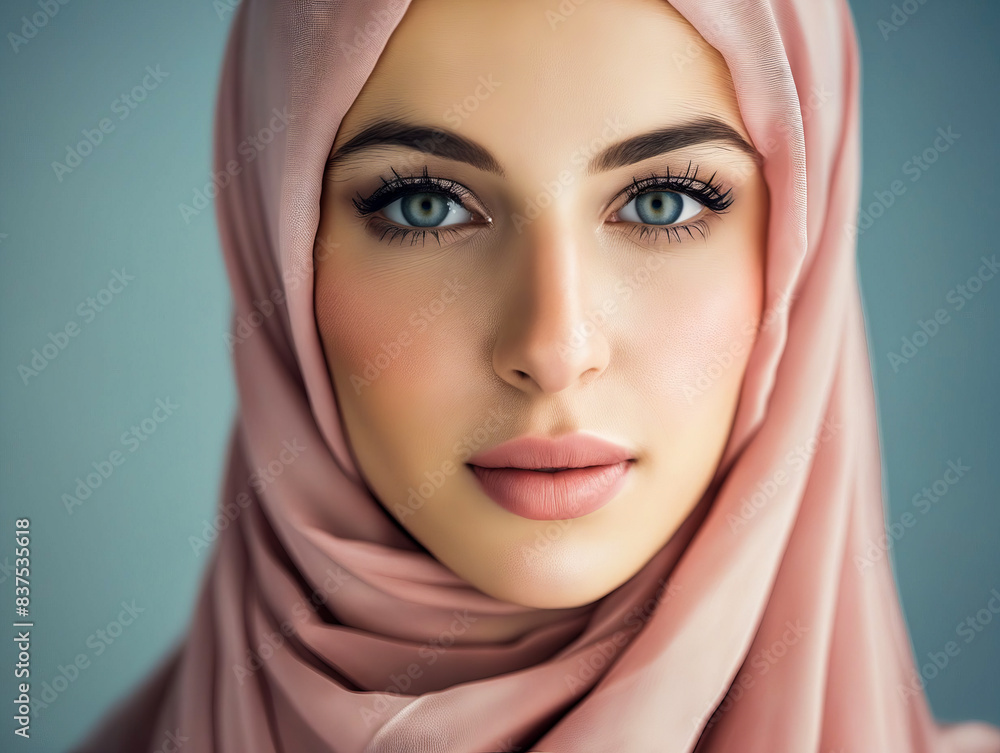 A beautiful woman wearing a pink hijab. A beautiful woman wearing a pink hijab.