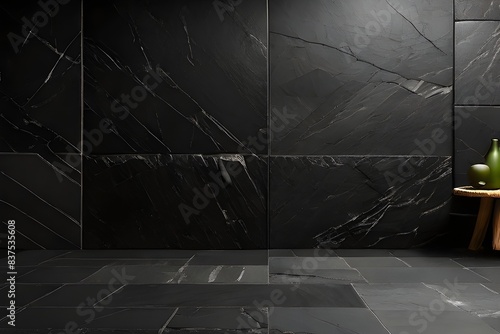 Dark grey black slate background or texture. Black granite slabs background Generative AI photo