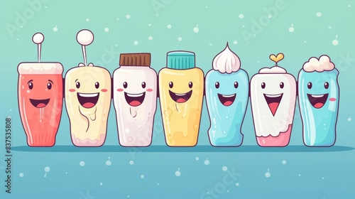 Toothpaste flat design top view dental hygiene theme cartoon drawing Monochromatic Color Scheme