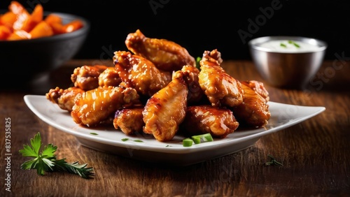 Savor the Aroma, Crispy Fried Chicken Wings with Carrot Salad in a Cozy Bistro Ambiance