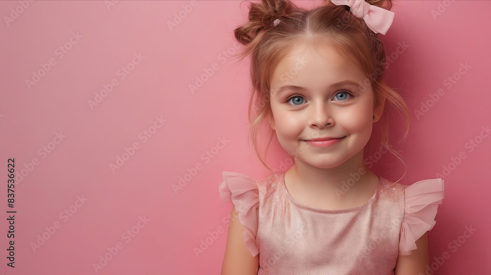 A little girl in pink dress with blue eyes. A little girl in pink dress with blue eyes.