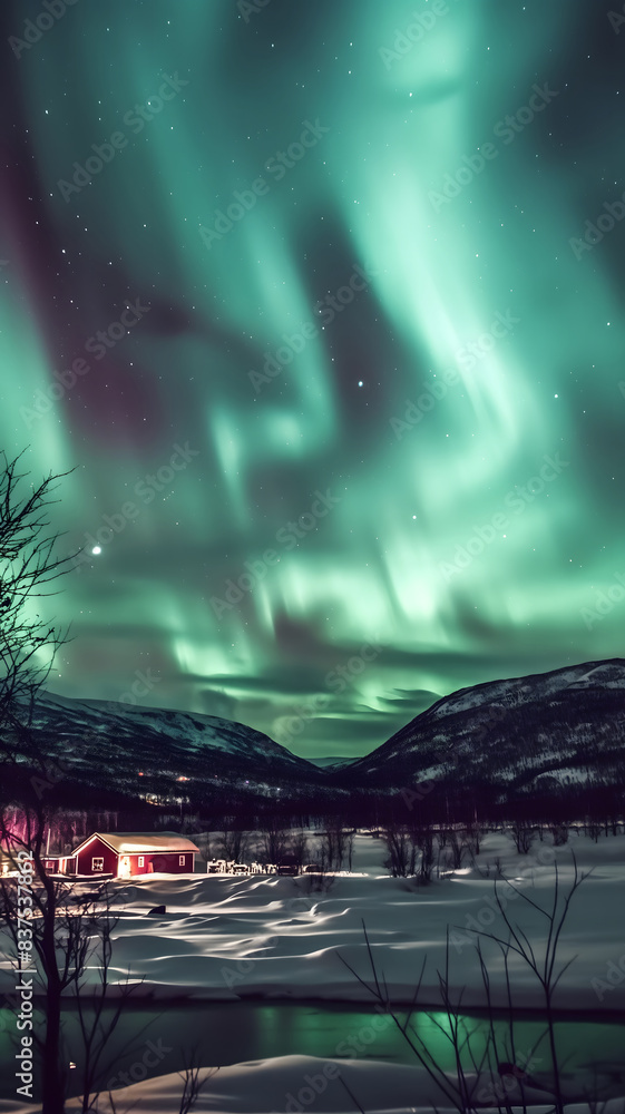 Fototapeta premium green aurora are shining over a mountain