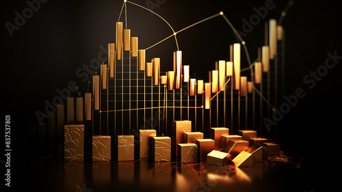 Financial Growth Concept with 3D Business Graph Chart on Economic Background. Abstract Financial Success Visualization.