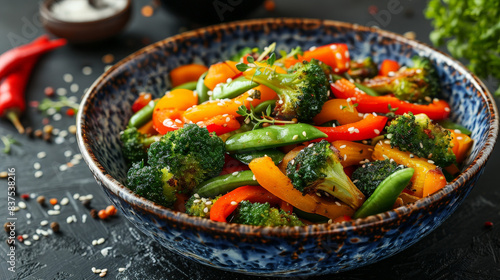 A colorful plate of stir-fried vegetables with fresh broccoli and green peppers