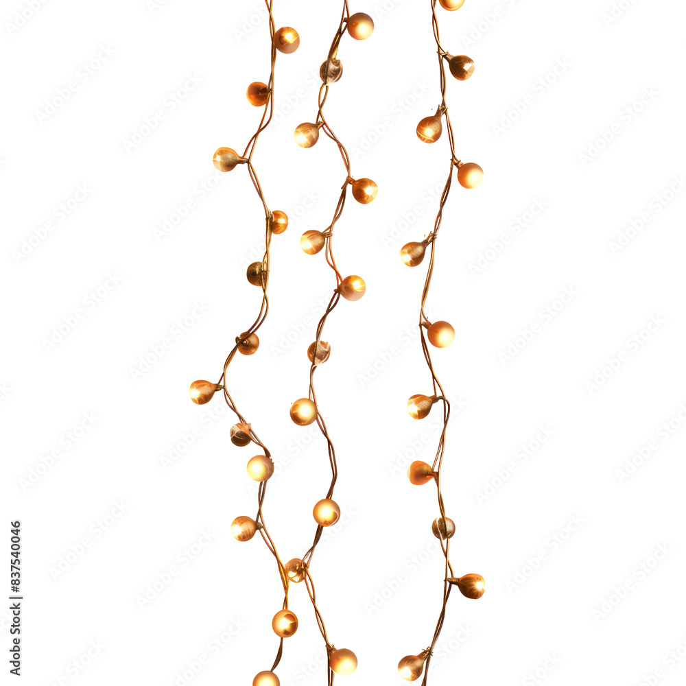 Warm golden fairy lights hanging against a white background, creating a festive and cozy atmosphere. transparent backgrounds Warm golden fairy lights hanging against a white background, creating a festive and cozy atmosphere. transparent backgrounds