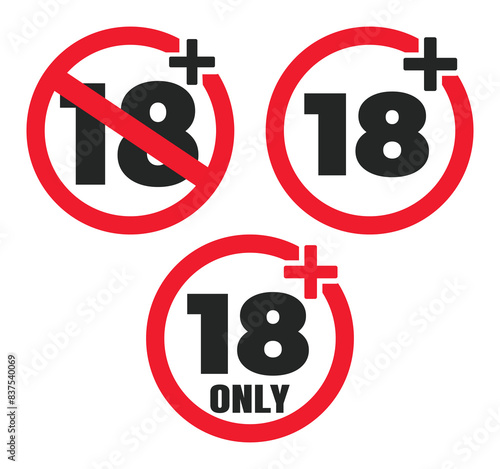 18 plus Age restriction icons different style isolated vector