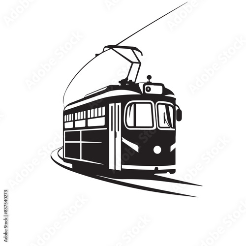 Tram in cartoon, doodle style . Image for t-shirt, web, mobile apps and ui. Isolated 2d vector illustration in logo, icon, sketch style, Eps 10, black and white. AI Generative