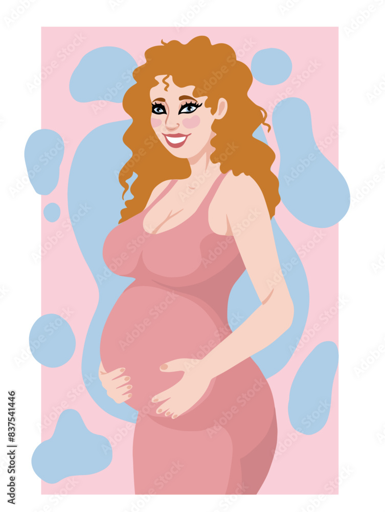 Pregnant woman hugging bell, happy future mom. Vector art in minimalist style, flat illustration. Pregnant woman hugging bell, happy future mom. Vector art in minimalist style, flat illustration.