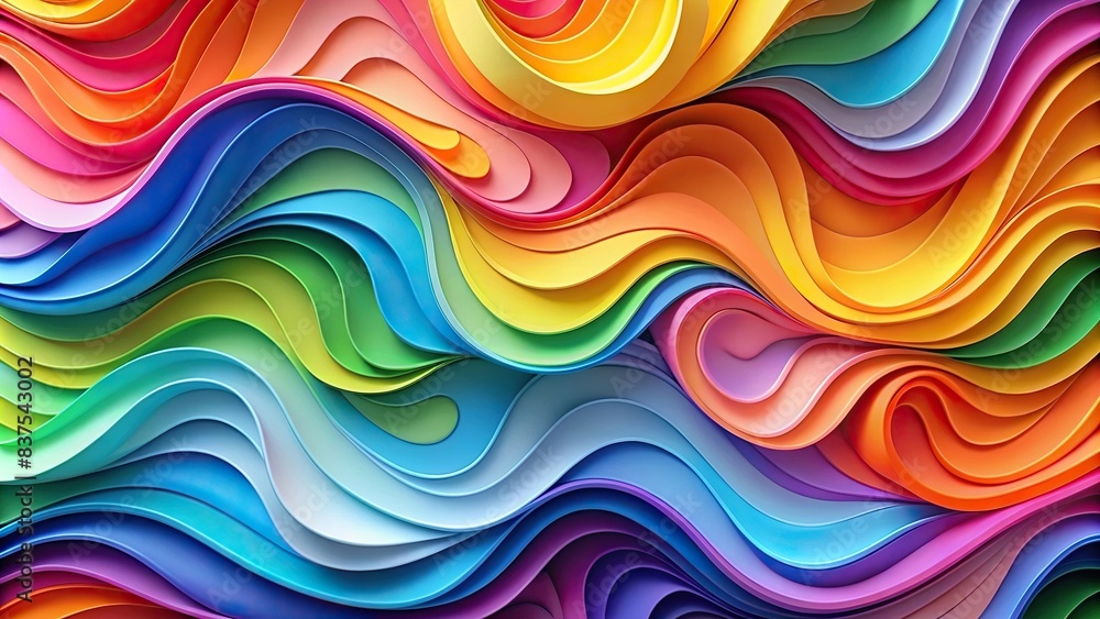 Colorful abstract background with swirls of rainbow colors and wavy paper shapes in cheerful pastel tones , rainbow, abstract, background, colorful, swirls, wavy, paper shapes