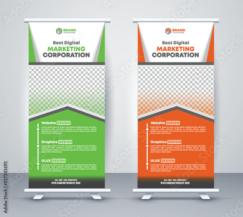 Corporate Business Roll Up Banner, Multipurpose Roll Up Banner, roll up banner stand for commercial board and exhibition ads pull up design x-banner design template, photo