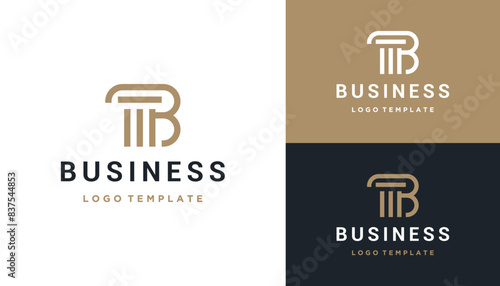 Initial Letter B with Marble Pillar Building for Law Court Office Logo Design
