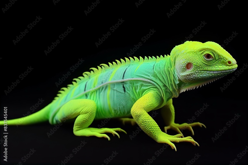 Obraz premium basilisk, lifelike, realistic, fluorescent, elect, reptile, mythical, creature, vibrant, glow, detailed, scales, fantasy