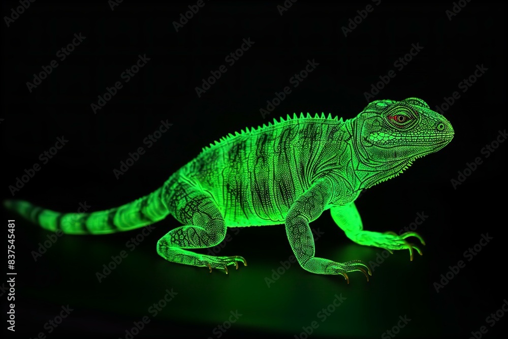 Fototapeta premium basilisk, lifelike, realistic, fluorescent, elect, reptile, mythical, creature, vibrant, glow, detailed, scales, fantasy