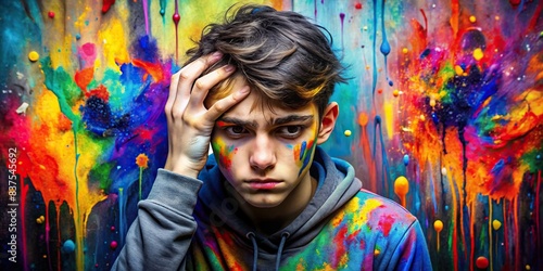 Vibrant and abstract of a teenager representing mental health