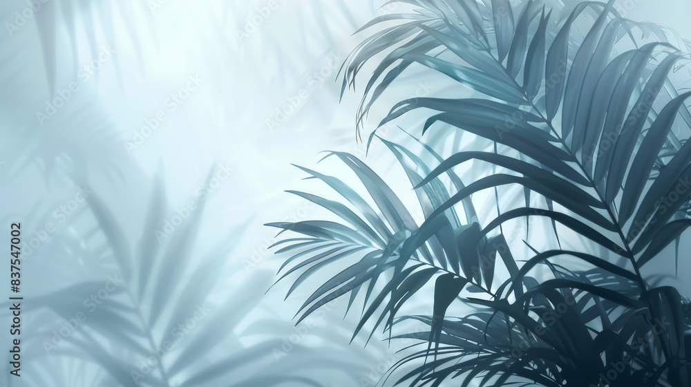 Tranquil Misty Jungle with Silhouetted Palm Leaves in Soft Blue Tones, Perfect for Nature and Relaxation Themes, Ideal for Backgrounds, Wallpapers, and Calming Visuals Tranquil Misty Jungle with Silhouetted Palm Leaves in Soft Blue Tones, Perfect for Nature and Relaxation Themes, Ideal for Backgrounds, Wallpapers, and Calming Visuals