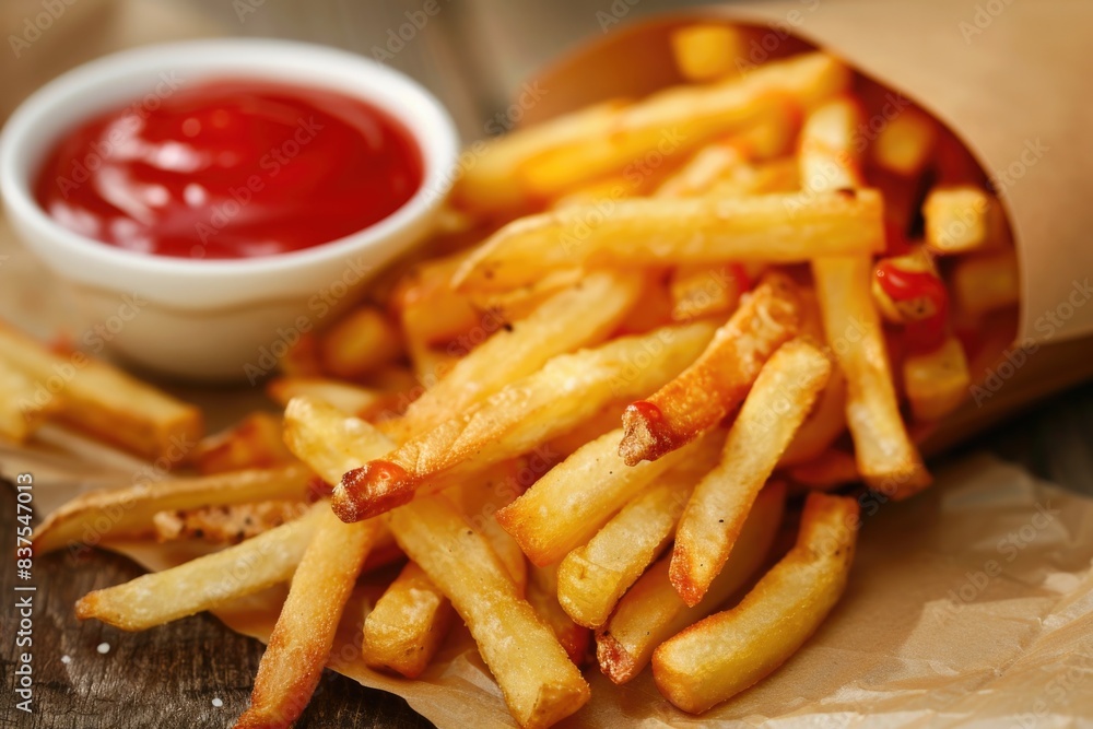 Fries. Delicious French Potato Fast Food. Crispy and Unhealthy Junk Treats Fries. Delicious French Potato Fast Food. Crispy and Unhealthy Junk Treats