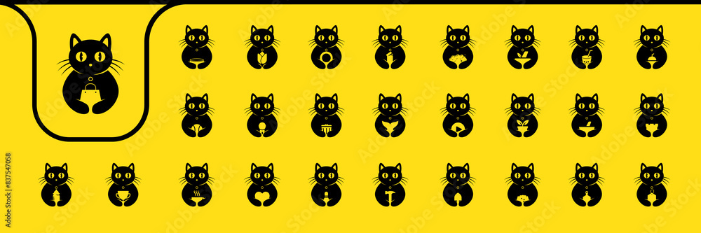 pet cat cute flat cartoon mascot modern icons set design vector pet cat cute flat cartoon mascot modern icons set design vector