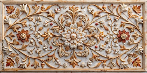 Marble panel wall art with delicate flower designs © guntapong