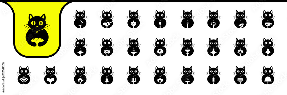 pet cat cute flat cartoon mascot modern icons set design vector pet cat cute flat cartoon mascot modern icons set design vector