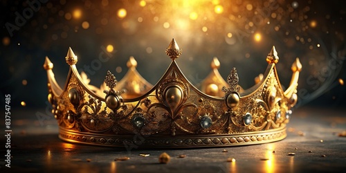 Beautiful gold crown on dark background with a fantasy medieval theme photo