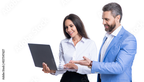 businesspeople in formalwear with laptop in office. Remote online working. Business success. businesspeople isolated on white. freelancer working online. boss and employee has online. working remote